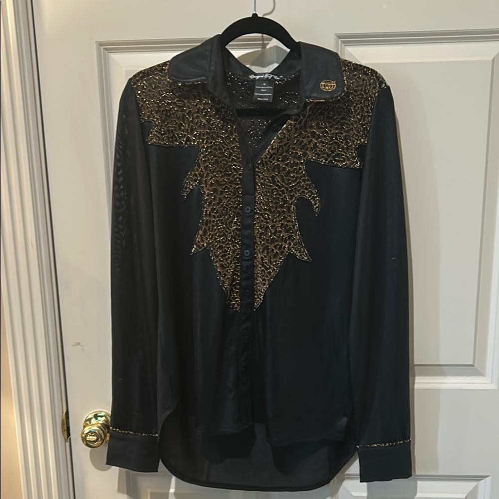 Cowgirl Tuff Black and Brown Button Down Shirt